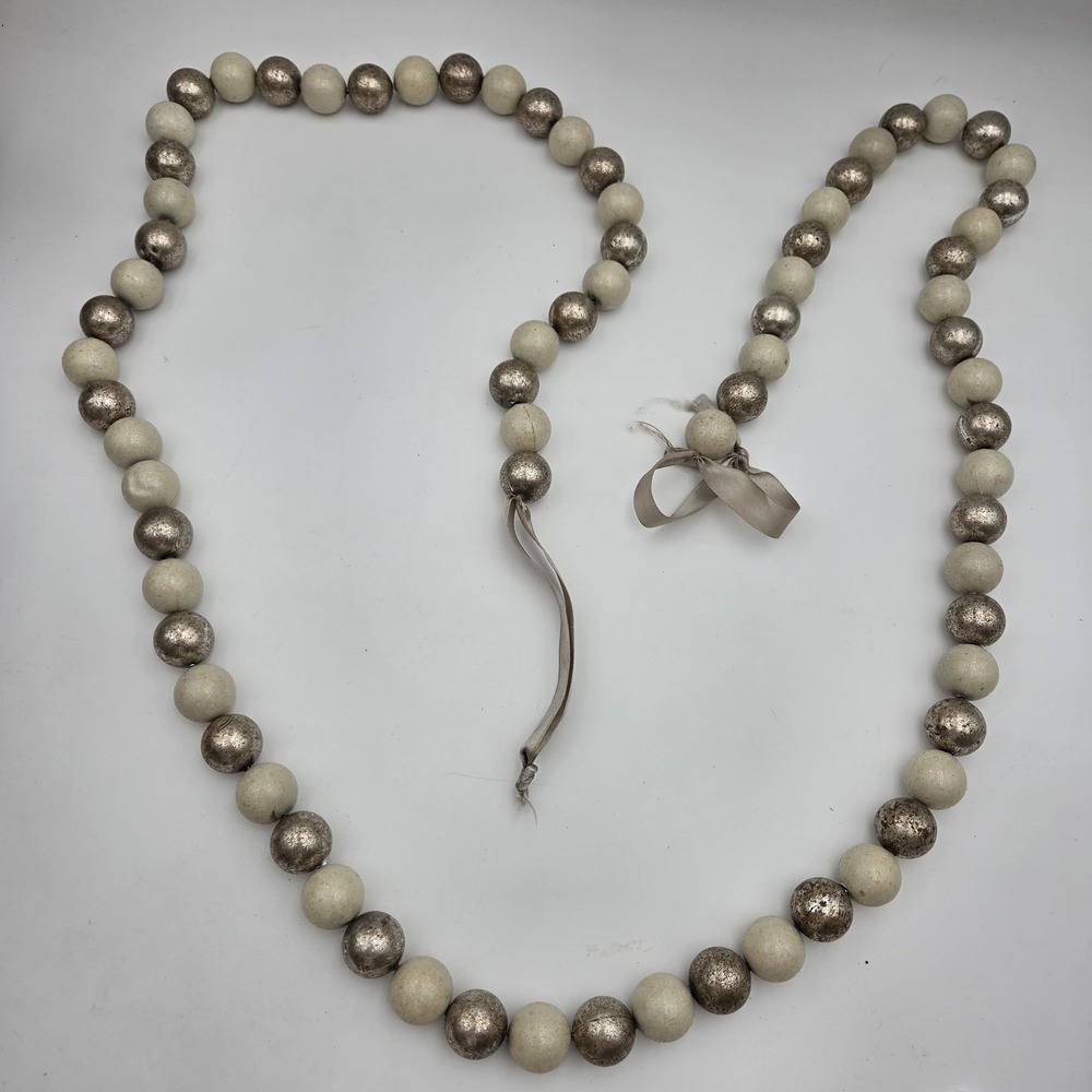 Vintage Bethany Lowe Glass Garland White and Silver 75" Long